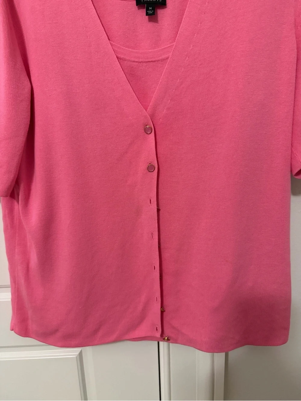 Talbots Hot Pink Short-Sleeve V-Neck Cardigan with Shell